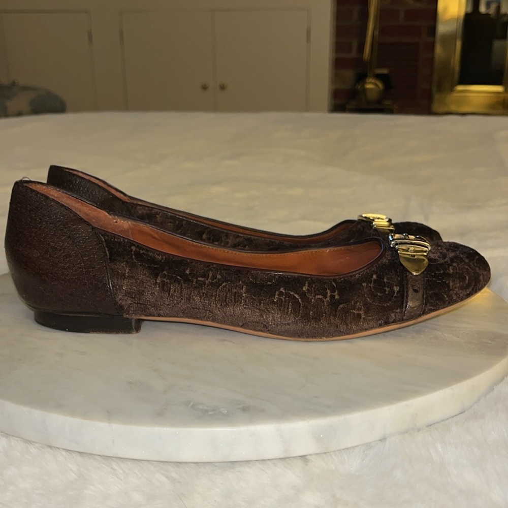 ❤️💚Authentic Gucci leather/Fabric Rich Velvet Gold Horsebit Ballet Flats❤️💚 - Picture 3 of 13